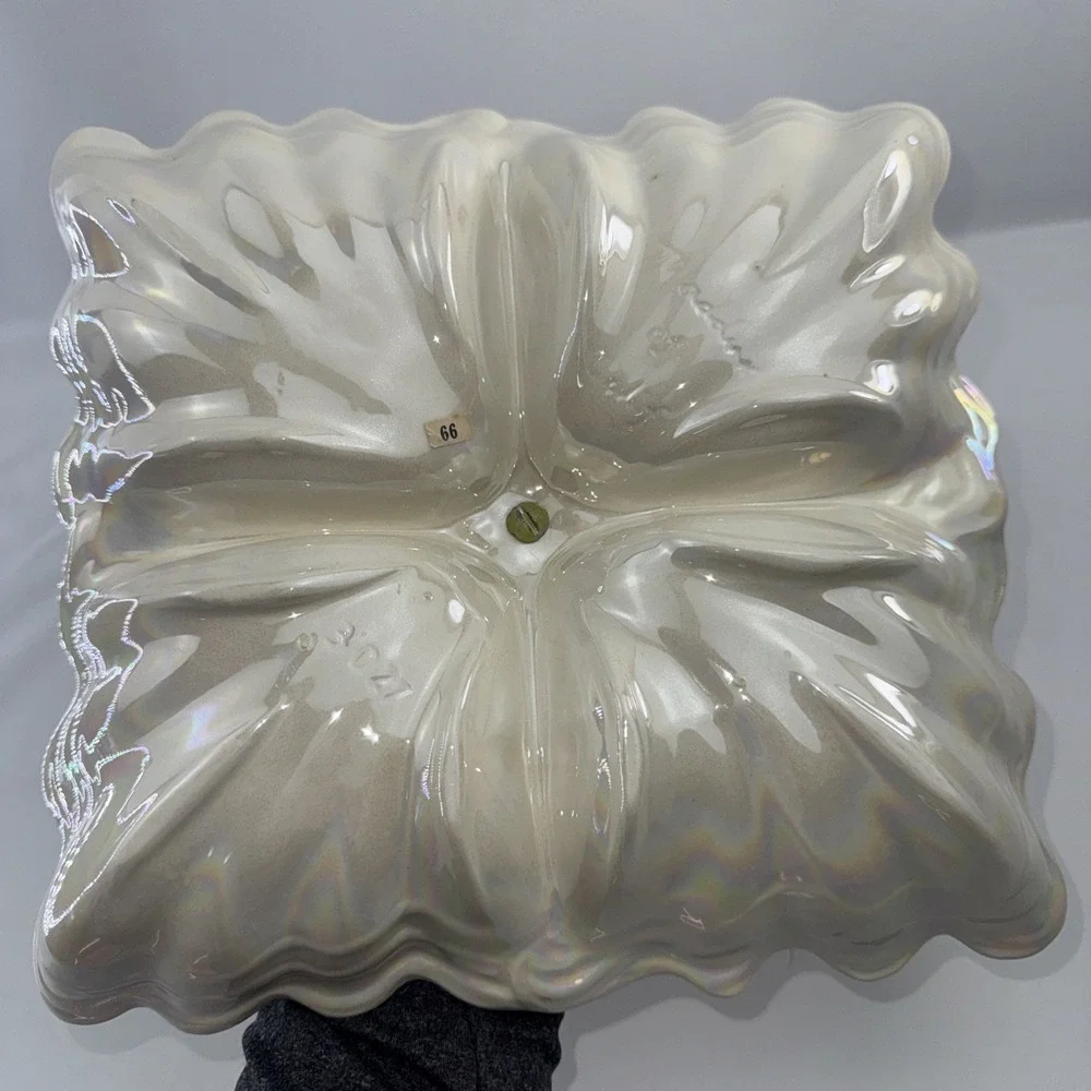 Vintage Maddux Ceramic Tidbit Tray: Iridescent with Wood Centerpiece MCM